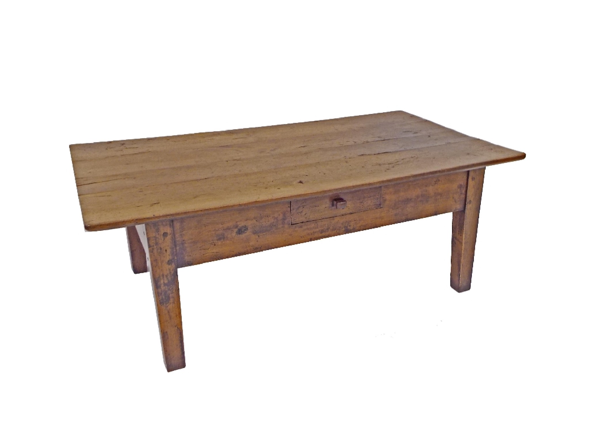 Appraisal: Attractive French fruitwood plank top coffee table fitted with a