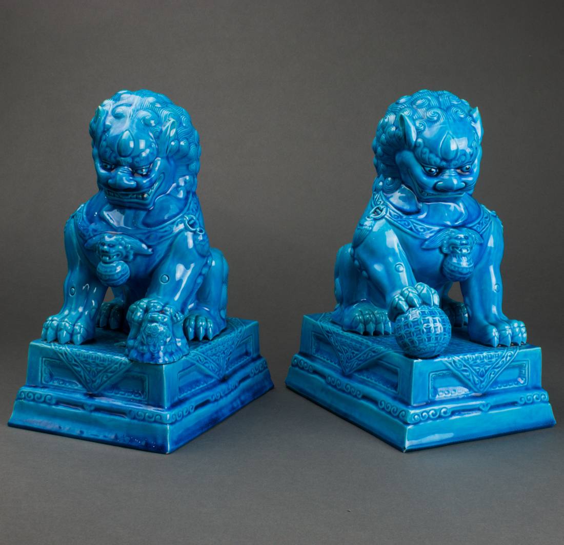 Appraisal: PAIR OF CHINESE TURQUOISE GLAZED FU LIONS Pair of Chinese