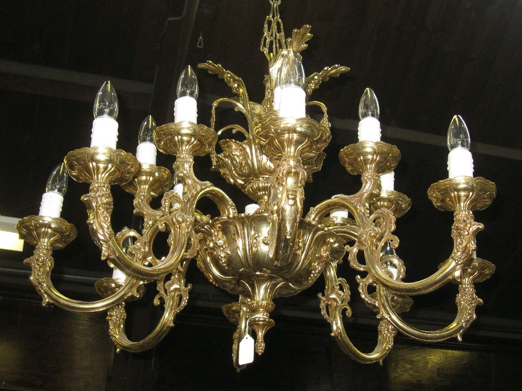 Appraisal: Large gilt metal sixteen branch ceiling light