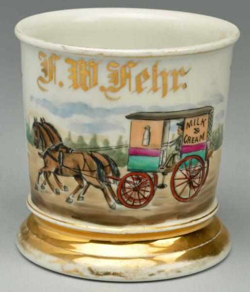 Appraisal: Horse-Drawn Milk Cream Wagon Shaving Mug Gilded F W Fehr