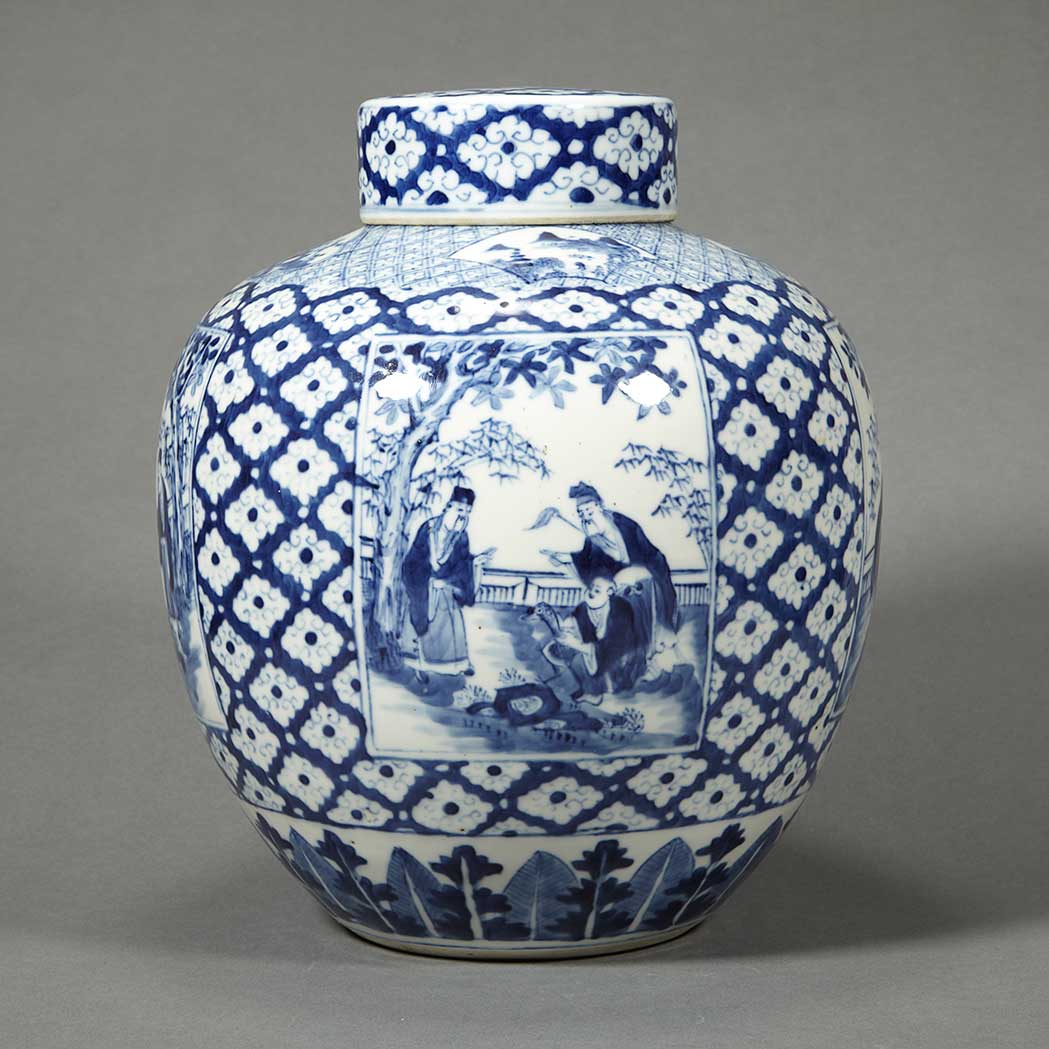 Appraisal: Chinese Blue and White Glazed Porcelain Covered Jar th th