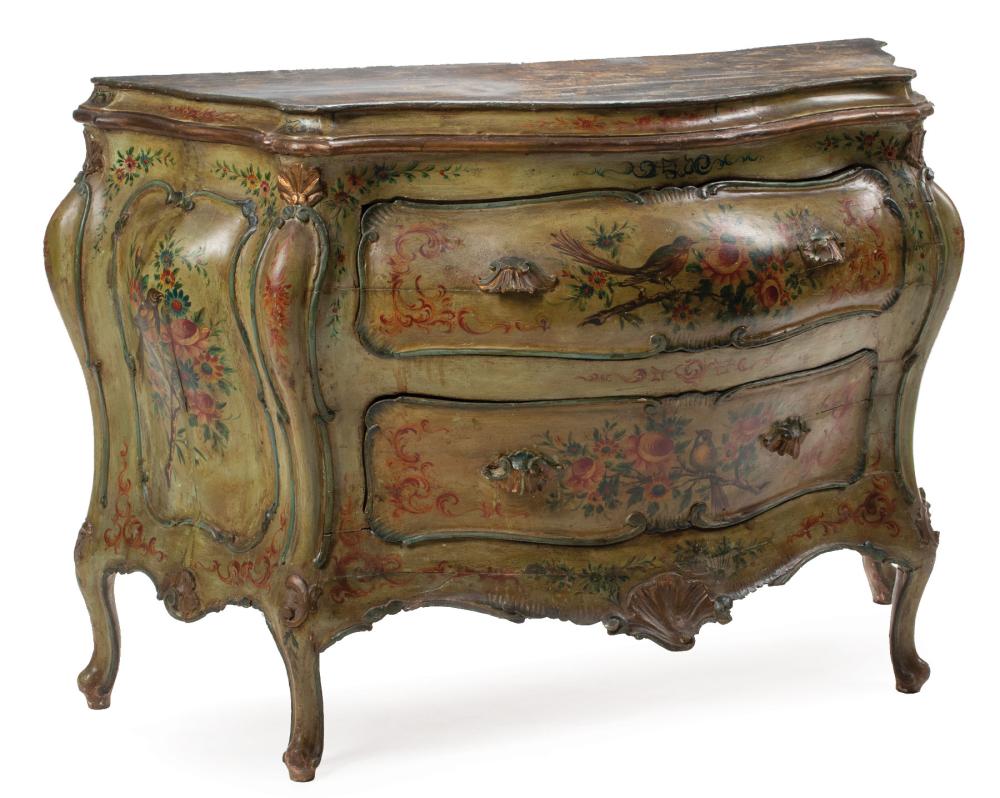 Appraisal: Antique Venetian Painted Bombe Commode in the Rococo Taste th