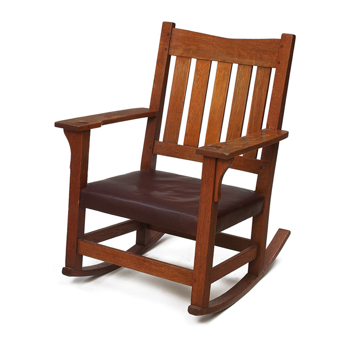 Appraisal: Gustav Stickley rocker V back form with five vertical slats