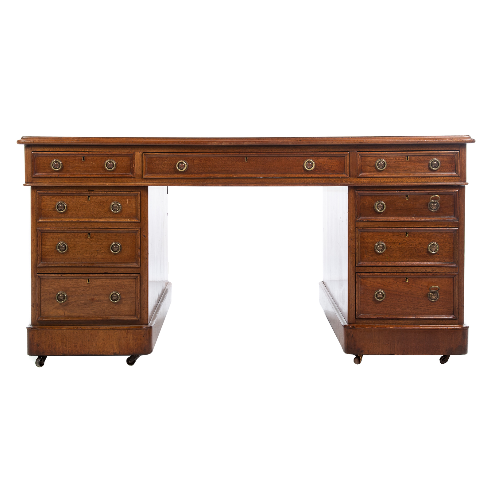 Appraisal: CHIPPENDALE STYLE LEATHER TOP PARTNER'S DESK Three-part desk with inset