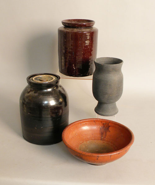 Appraisal: Two manganese glazed redware crocks vase and bowl th c