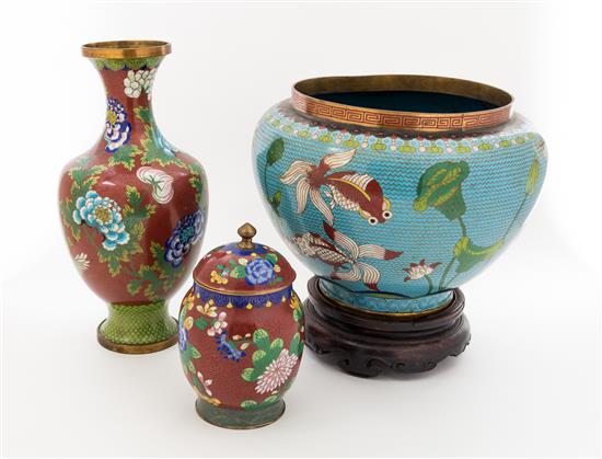 Appraisal: Sale Lot A Group of Three Cloisonne Articles comprising a