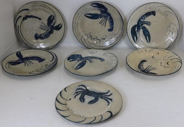 Appraisal: DEDHAM POTTERY PLATES TO INCLUDE WITH LOBSTERDESIGN WITH STYLIZED WAVE