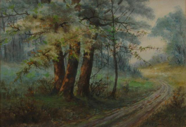 Appraisal: Edward R Sitzman In - x Watercolor Wooded Country Path