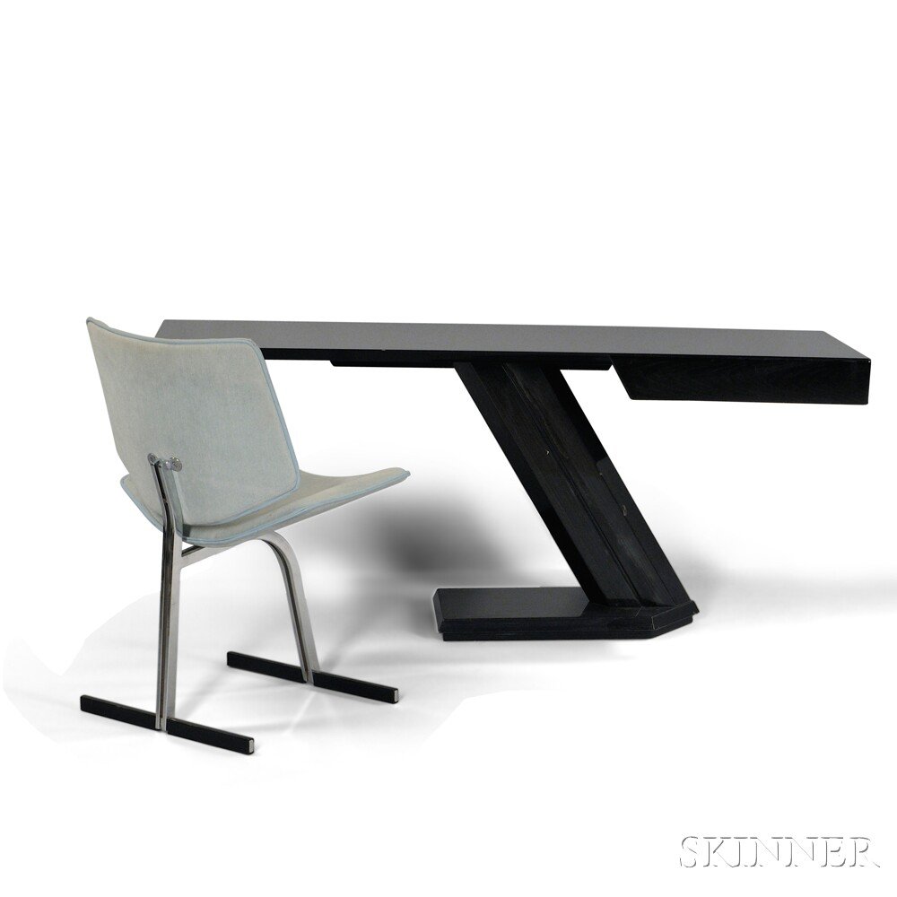 Appraisal: Saporiti Desk and Chair Lacquered wood chrome upholstery Italy fourth