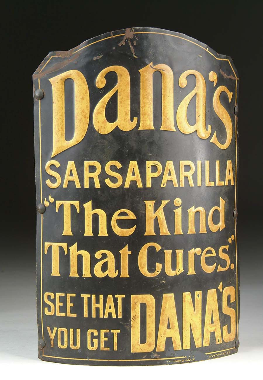 Appraisal: DANA S SARSAPARILLA CURVED TIN SIGN Early and rare diminutive