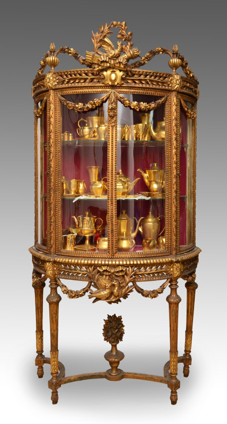 Appraisal: TH C MUSEUM QUALITY FRENCH BOWFRONT CABINET Gold gilt and