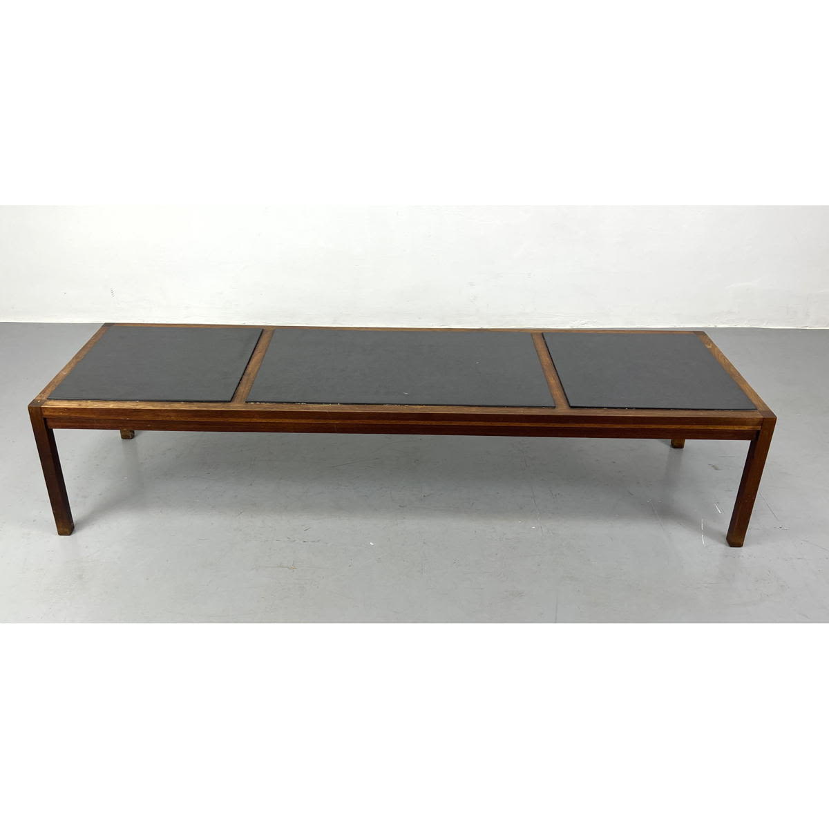 Appraisal: Modernist Wood Frame Cocktail Coffee Table Three Inset Black Laminate