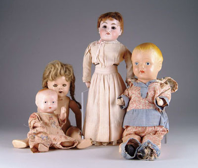 Appraisal: LARGE BOX OF OLD COMPOSITION DOLLS Eight composition dolls and