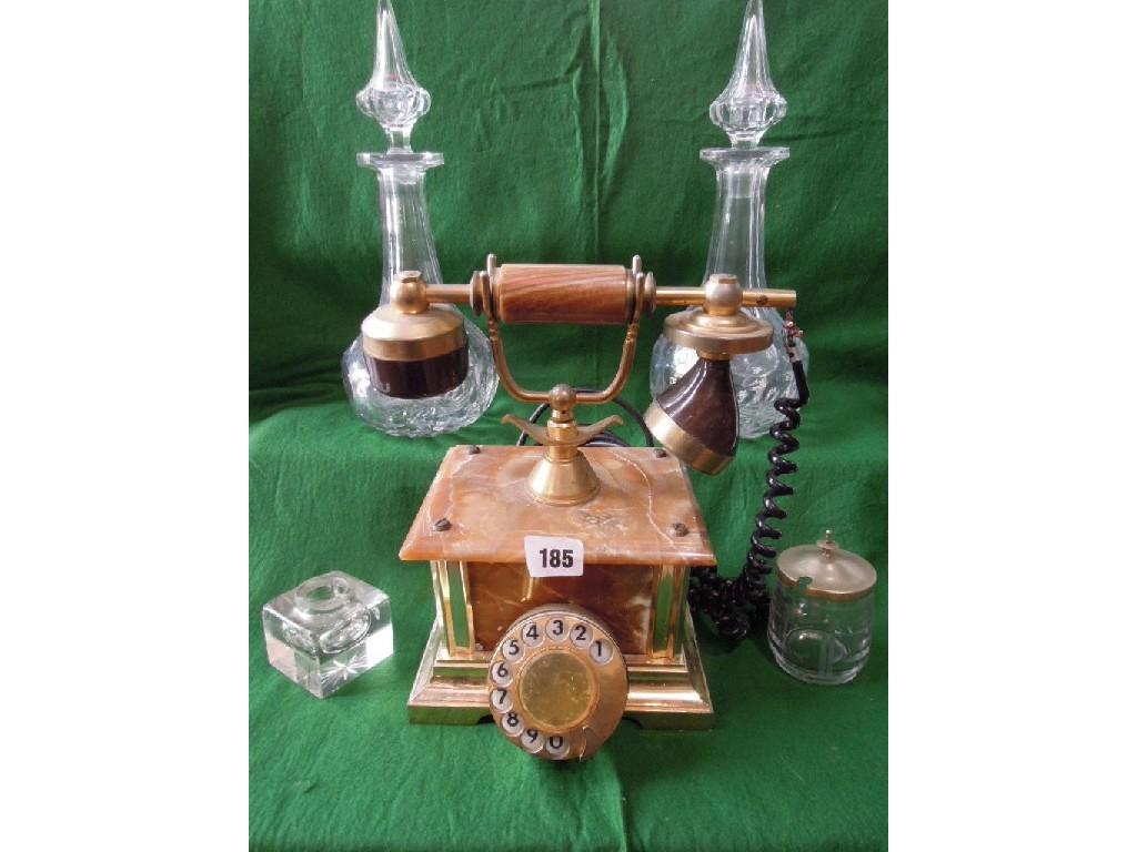 Appraisal: A Vintage telephone with cut stone panels two large decanters