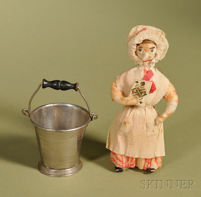 Appraisal: Miniature Bucket and Christmas Ornament c crepe paper and cotton