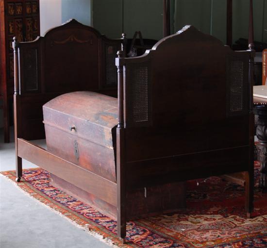 Appraisal: A French Corbeille Single Bed having caned inserts shaped crests