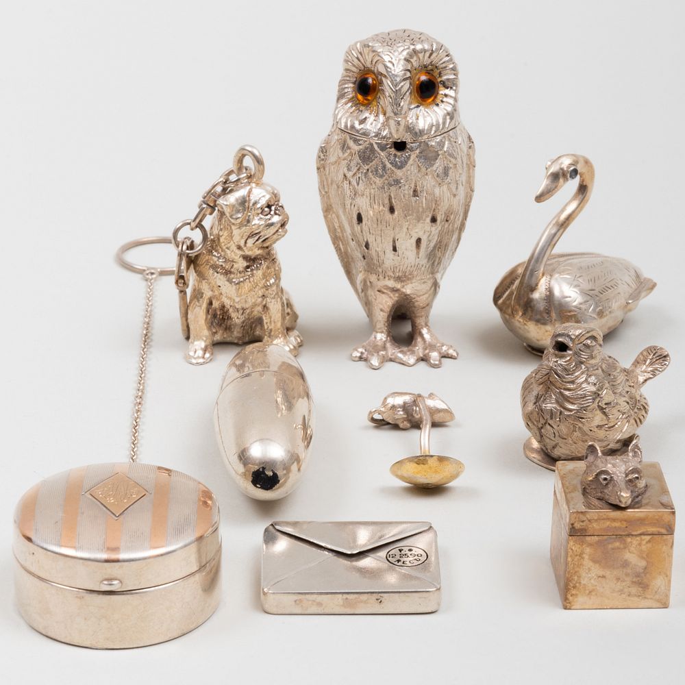 Appraisal: Group of Seven Silver Table Articles Some of Bird Form