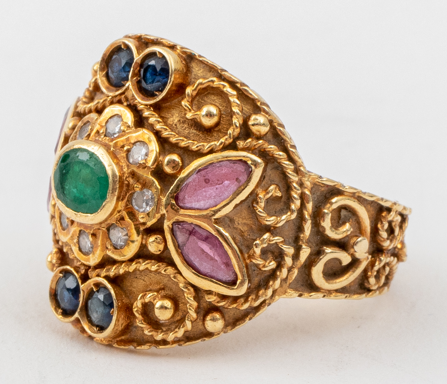 Appraisal: K YELLOW GOLD PRECIOUS STONES DIAMOND RING Vintage Indian K