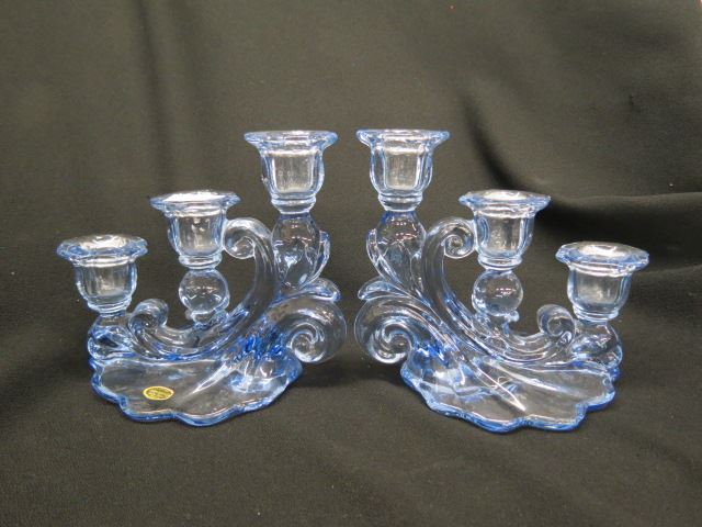 Appraisal: Cambridge Caprice Moonlight Blue Candleholders pair triple sconce original label