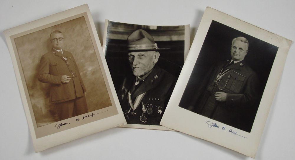 Appraisal: THREE SIGNED PHOTOGRAPHS OF FAMOUS BOY SCOUTS Two depict James