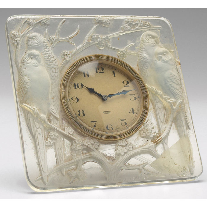 Appraisal: Rene Lalique clock square form in clear opalescent glass with