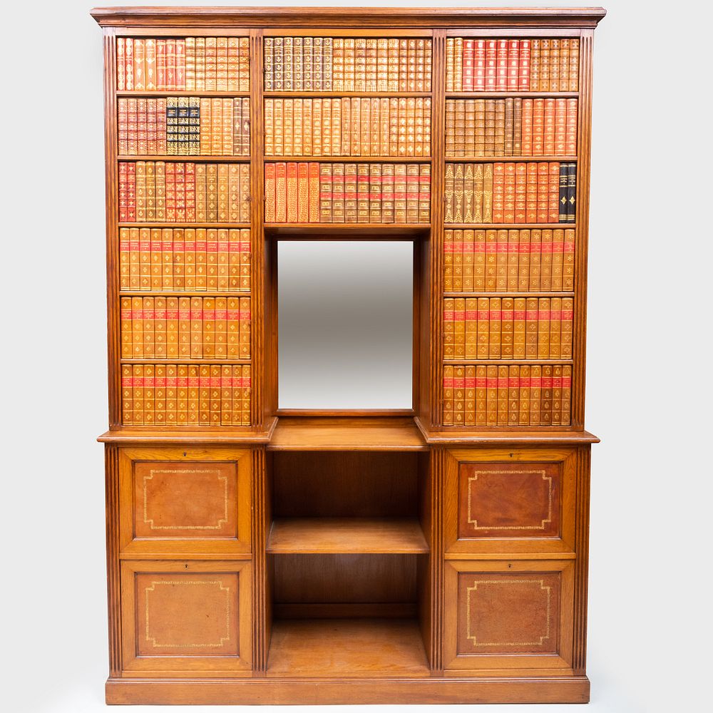 Appraisal: Unusual English Oak Library Cabinet with Faux Leather Books In