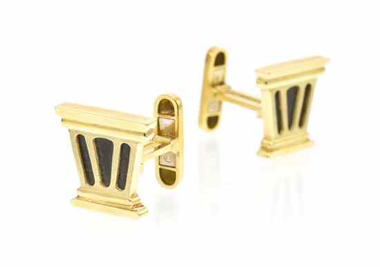 Appraisal: A Pair of Karat Yellow Gold and Onyx Cufflinks Paul