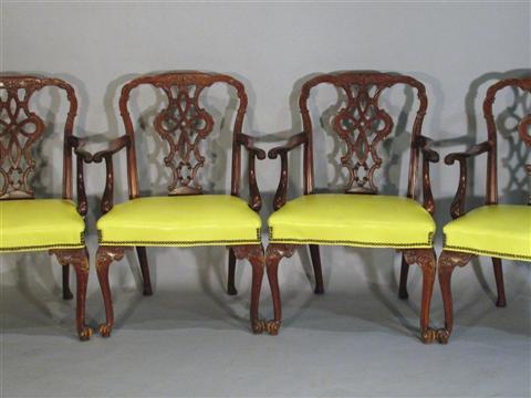 Appraisal: SET OF FOUR CHIPPENDALE MAHOGANY ARMCHAIRS Mid- th century each