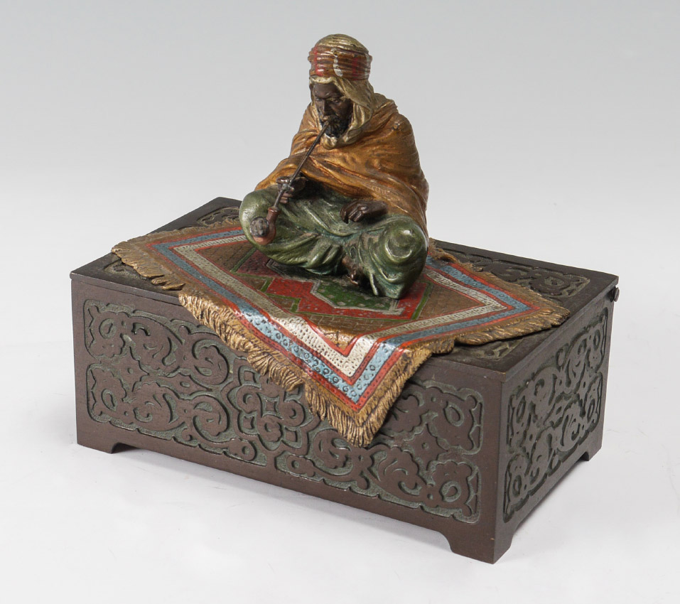 Appraisal: BERGMAN AUSTRIAN BRONZE ORIENTALIST BOX Franz Xavier Bergman - Hinged