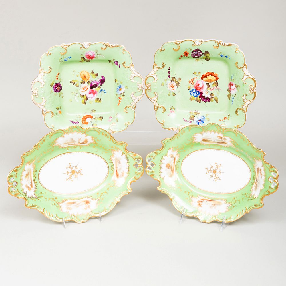 Appraisal: Two Pairs of English Green Ground Porcelain Serving Dishes Comprising