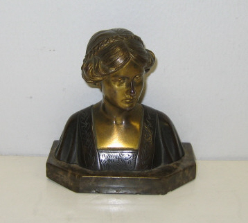 Appraisal: CAST BRONZE PORTRAIT SCULPTURE Bust-length dark brown and gold patinated