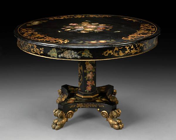 Appraisal: A Regency style parcel gilt and paint decorated center table