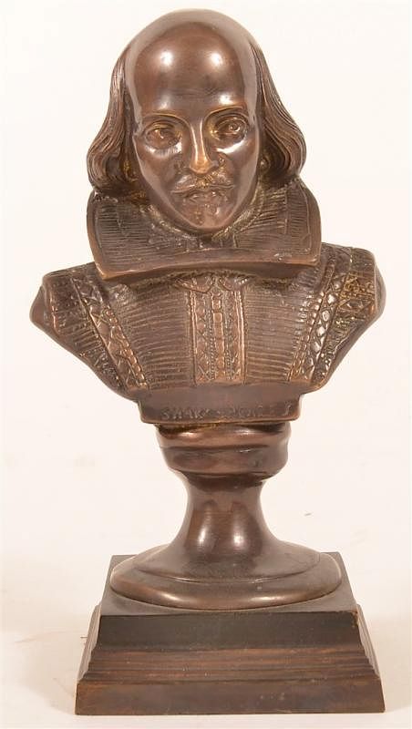 Appraisal: Unsigned Vintage Bronze Bust of Shakespeare Unsigned Vintage Bronze Bust