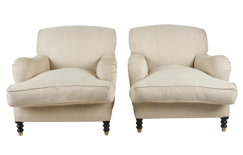 Appraisal: PAIR OF GEORGE SMITH UPHOLSTERED CLUB CHAIRSwith labels the legs