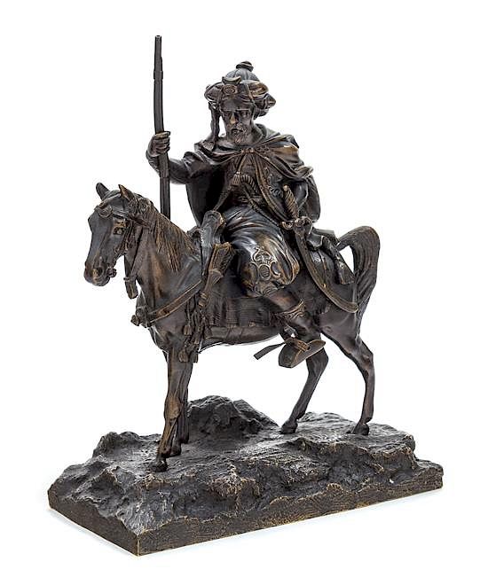 Appraisal: A Continental Bronze Equestrian Group Height inches A Continental Bronze