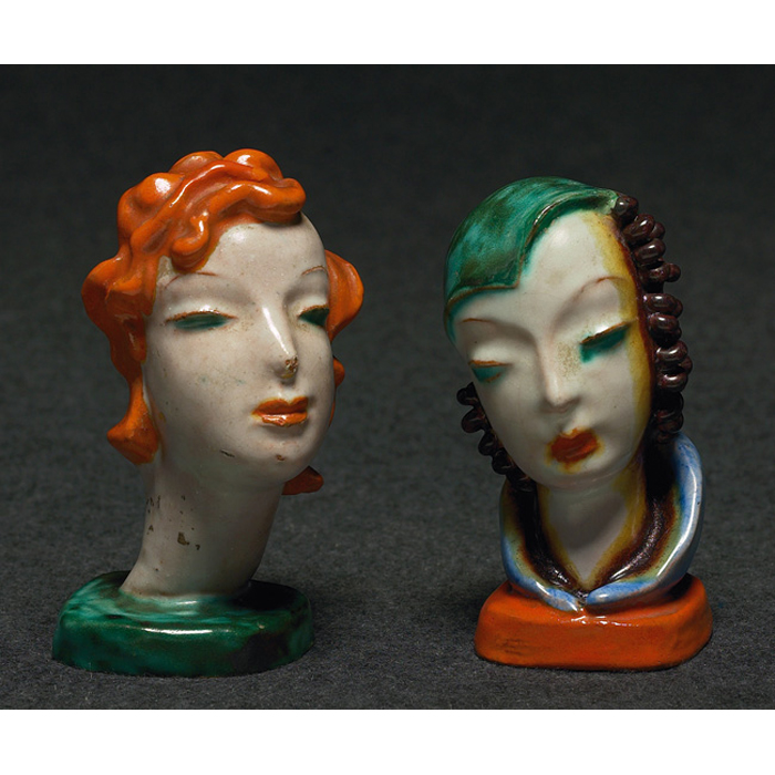 Appraisal: Goldscheider figural attribution woman's head with orange hair artist initials