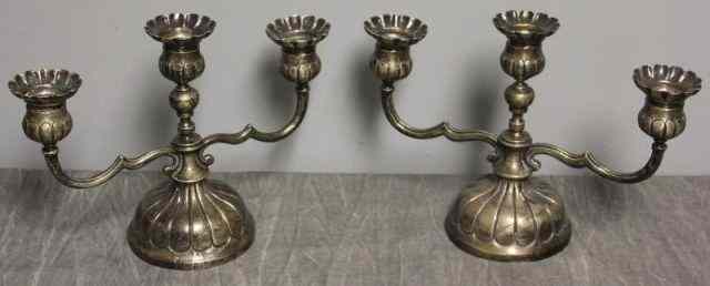 Appraisal: STERLING Pair of Mexican Sterling Candlebra Signed on base and