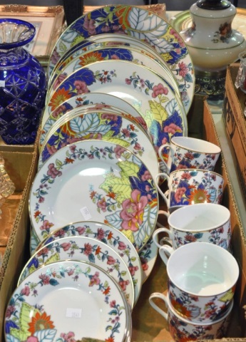 Appraisal: Bx Tobacco Leaf Pattern PorcelainApprox pieces eight four-piece place settings