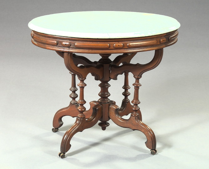 Appraisal: American Renaissance Revival Walnut Marble-Top Oval Center Table third quarter