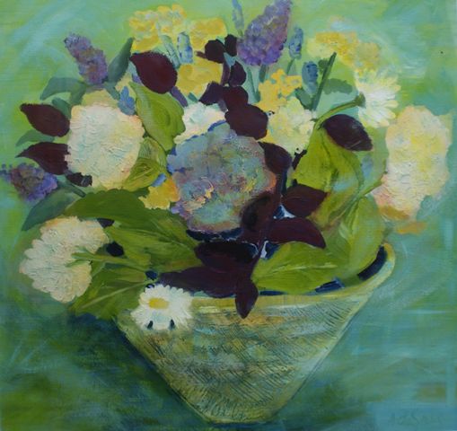 Appraisal: Anastasia de Salis Blue Hydrangea acrylic signed 'A de Salis'