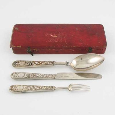 Appraisal: A George IV child's knife fork and spoon with embossed