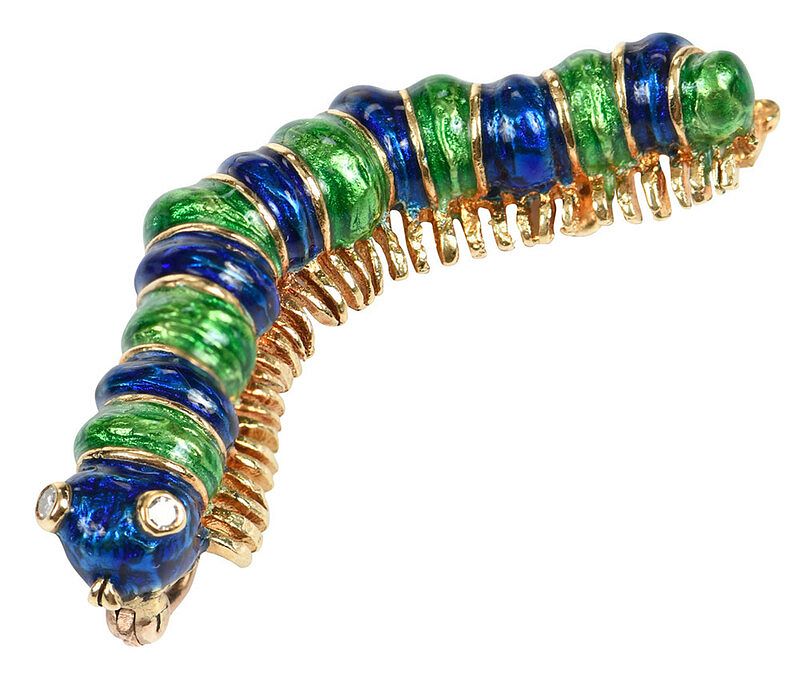 Appraisal: Cartier kt Enamel Pendant caterpillar blue and green enamel hinged