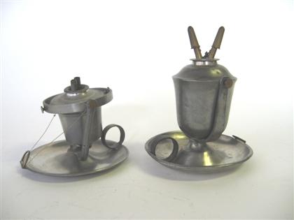 Appraisal: Two gimbal chamber lamps th century One with cylindrical font