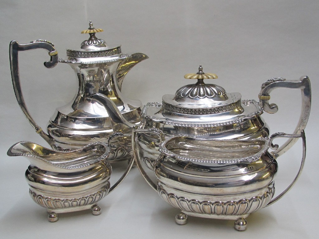 Appraisal: A silver four piece tea service of bombe form and