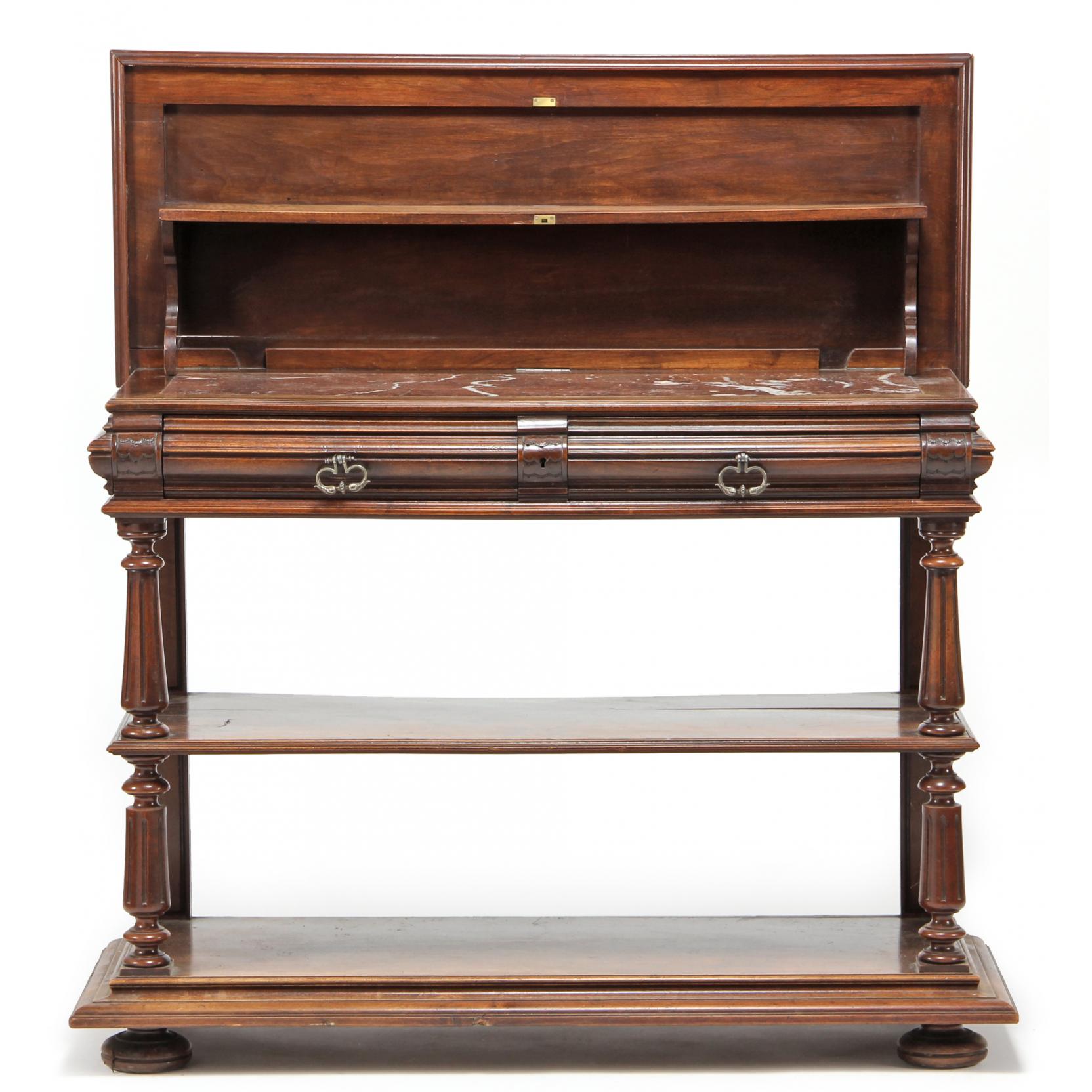 Appraisal: Continental Renaissance Revival Marble Top Server circa walnut oak secondary