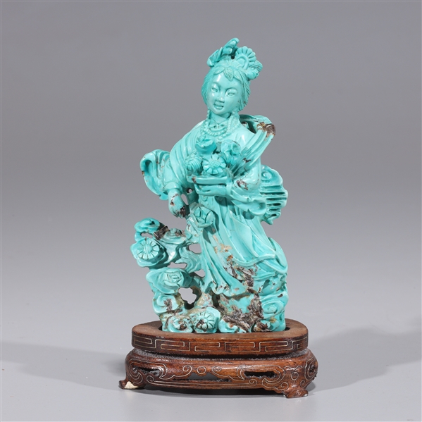 Appraisal: Chinese turquoise carving of a standing beauty holding a flower