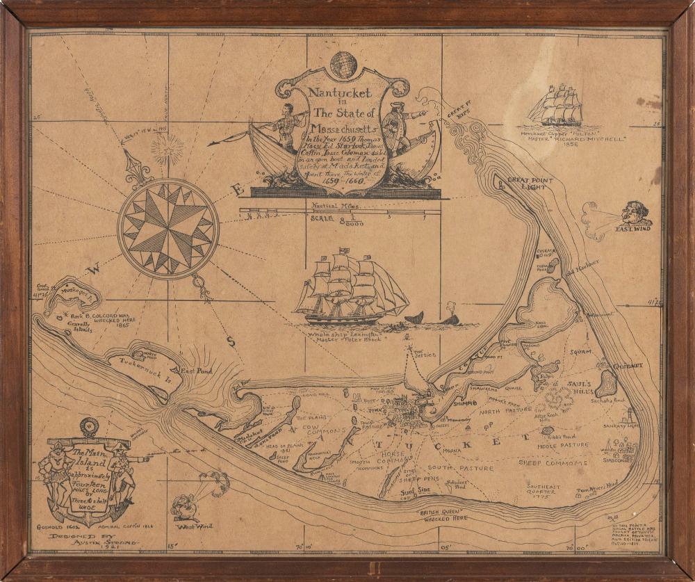 Appraisal: AUSTIN STRONG'S WHIMSICAL MAP OF NANTUCKET LITHOGRAPH X SIGHT FRAMED