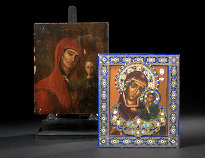 Appraisal: Russian Rectangular Polychromed Wooden Ikon of The Tikhvin Virgin first