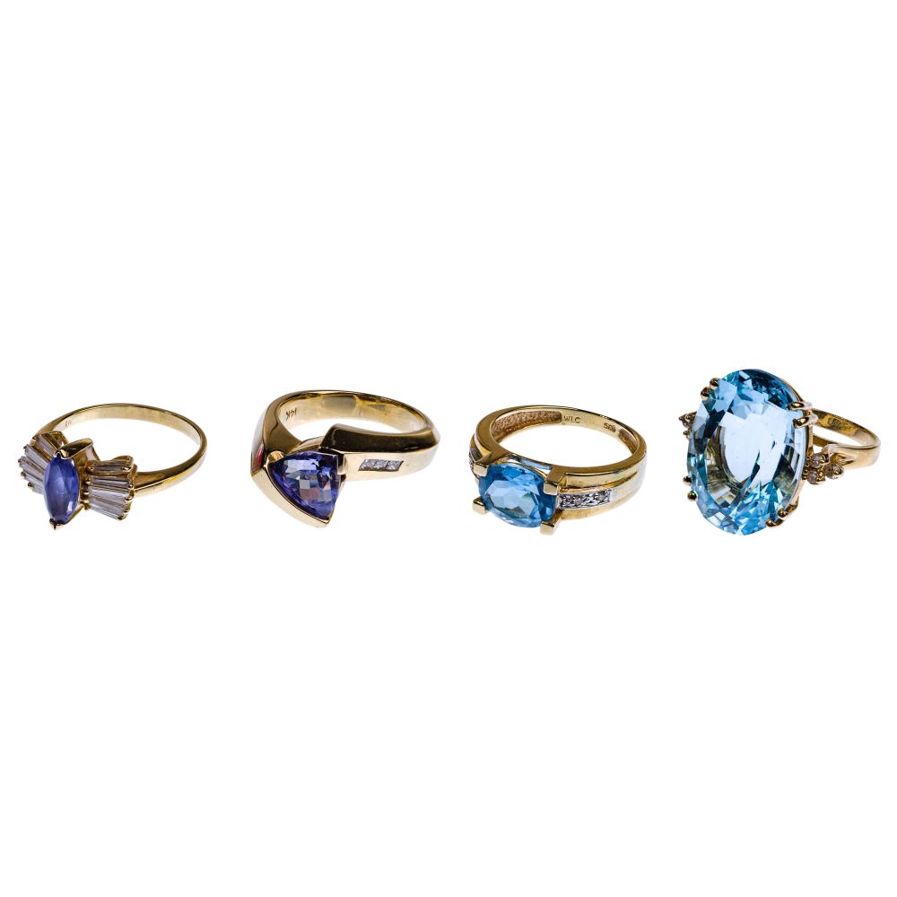 Appraisal: K YELLOW GOLD SEMI-PRECIOUS GEMSTONE AND DIAMOND RINGS items including