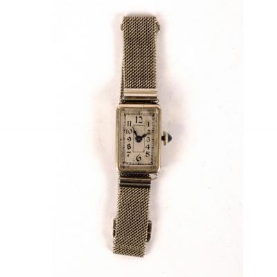 Appraisal: A lady's k white gold cased wristwatch the rectangular silvered